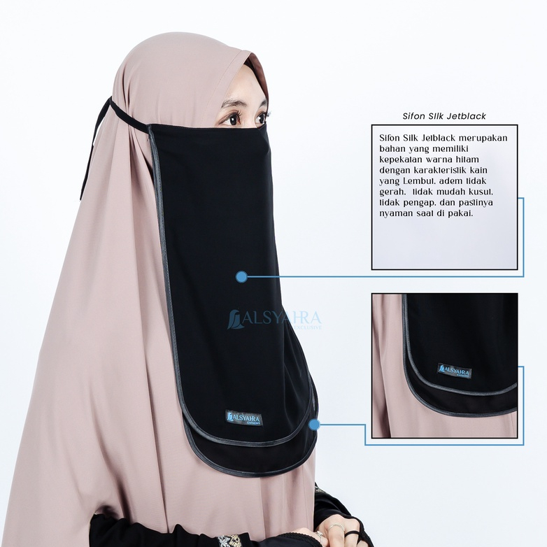 Alsyahra Exclusive - Cadar Tali Ikhfa 2 layer Sifon Silk Jetblack Arab