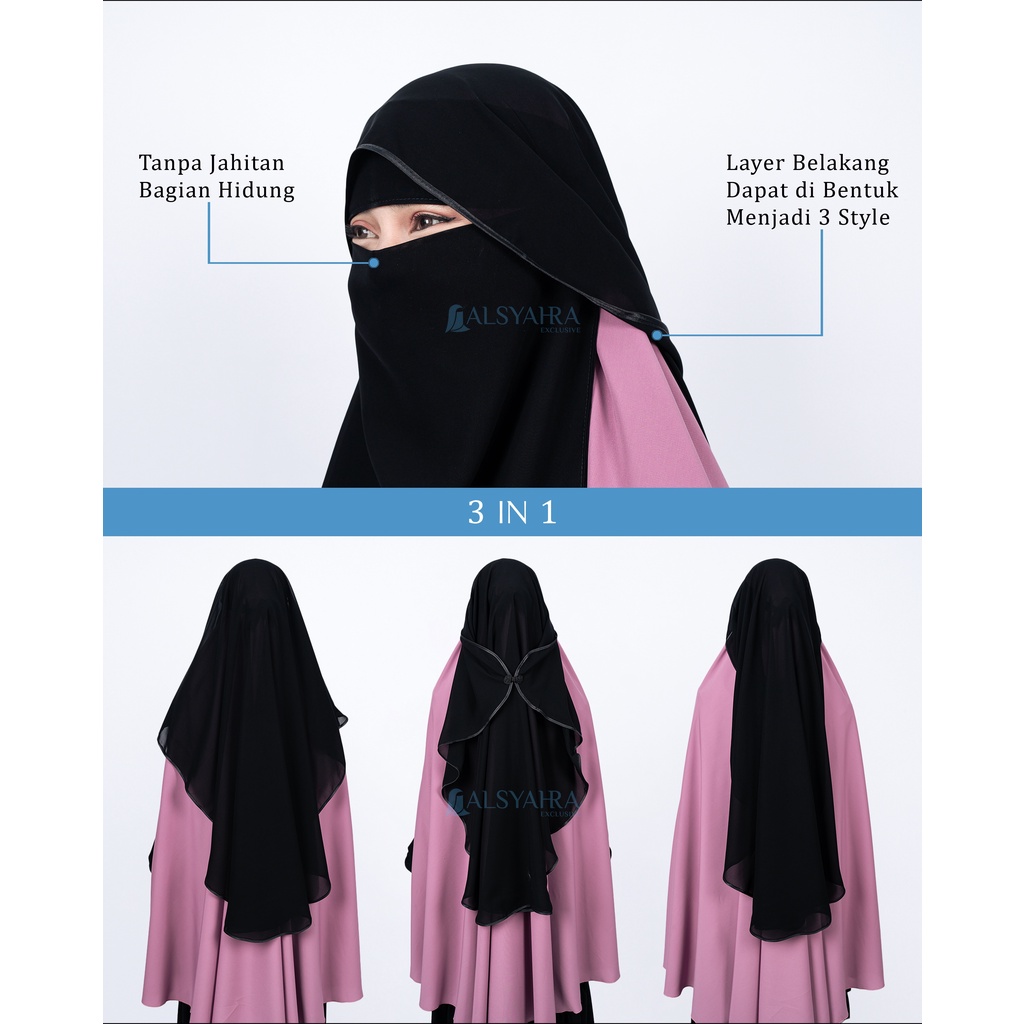 Alsyahra Exclusive - Niqab Butterfly Hijrah Sifon Silk Jetblack