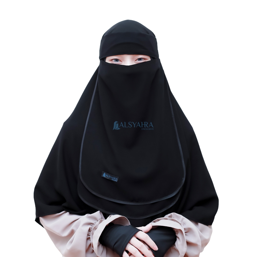 Alsyahra Exclusive - Niqab Bandana Ikhfa 2 layer Sifon Silk Jetblack Arab