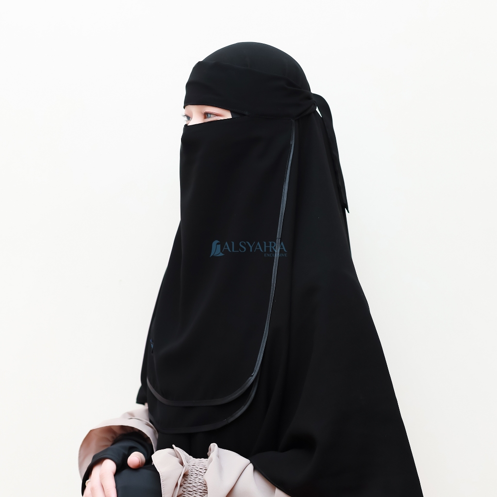 Alsyahra Exclusive - Niqab Bandana Ikhfa 2 layer Sifon Silk Jetblack Arab