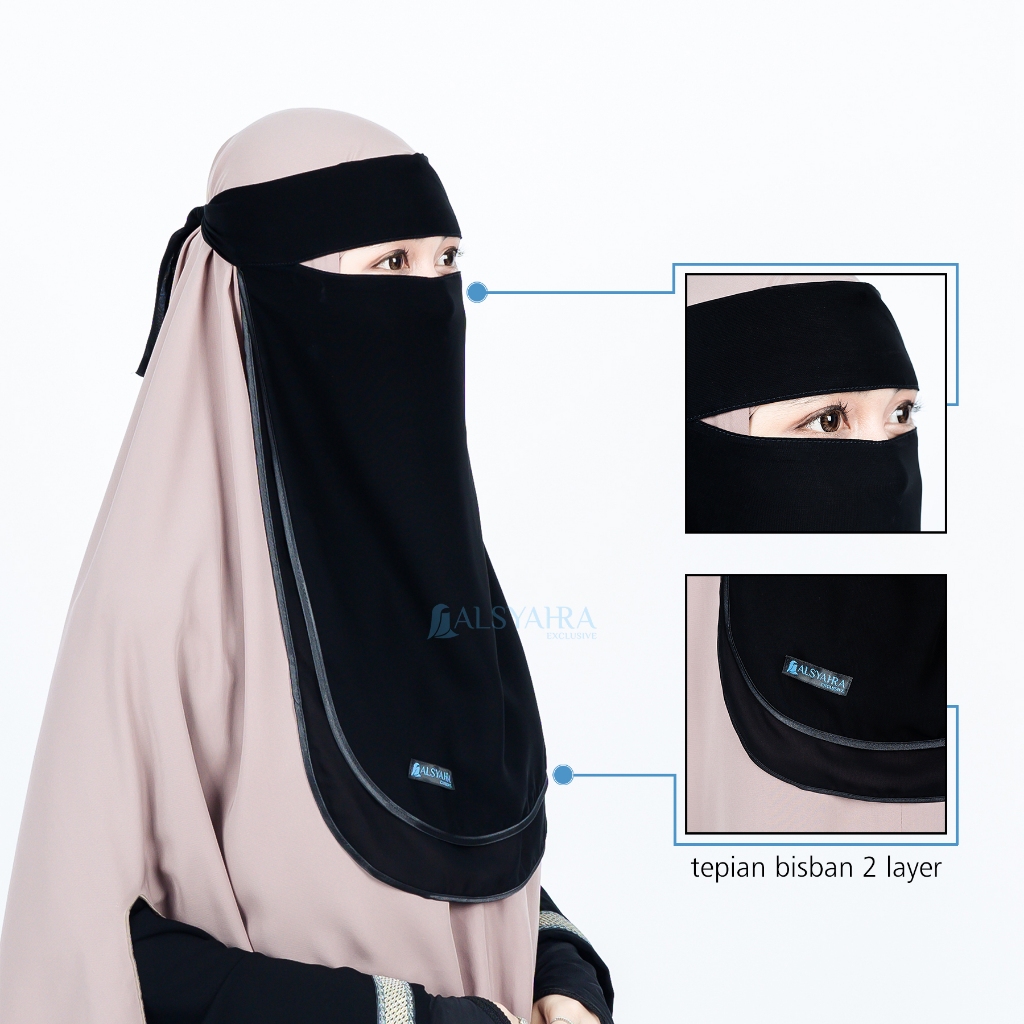 Alsyahra Exclusive - Niqab Bandana Ikhfa 2 layer Sifon Silk Jetblack Arab
