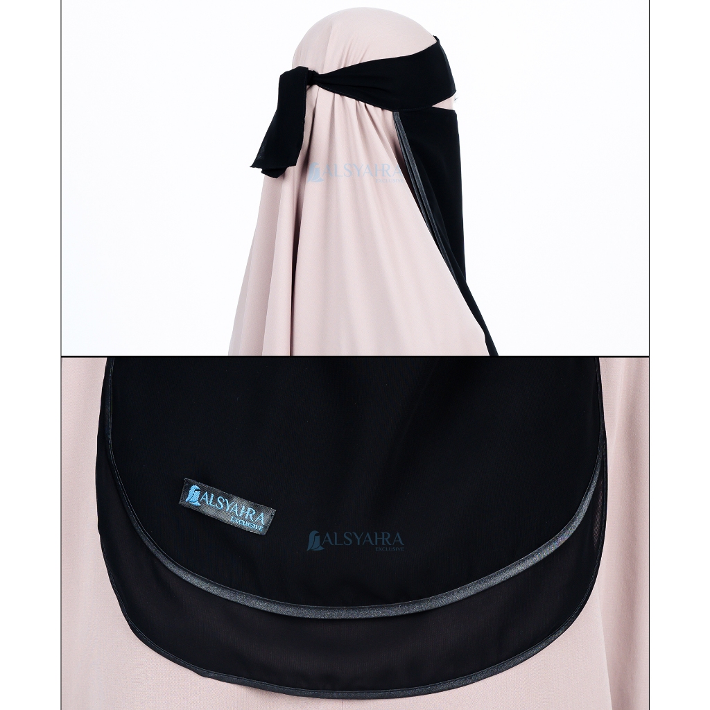 Alsyahra Exclusive - Niqab Bandana Ikhfa 2 layer Sifon Silk Jetblack Arab