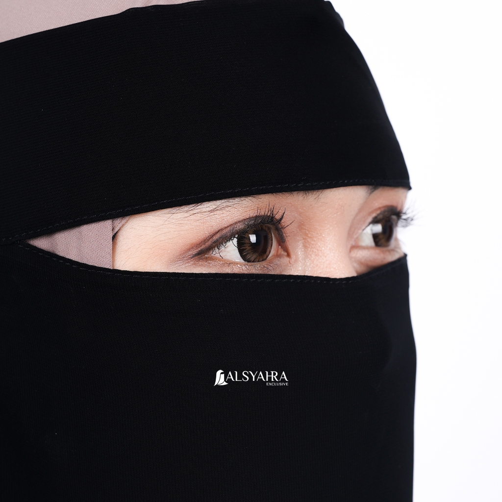Alsyahra Exclusive - Niqab Bandana Ikhfa 2 layer Sifon Silk Jetblack Arab