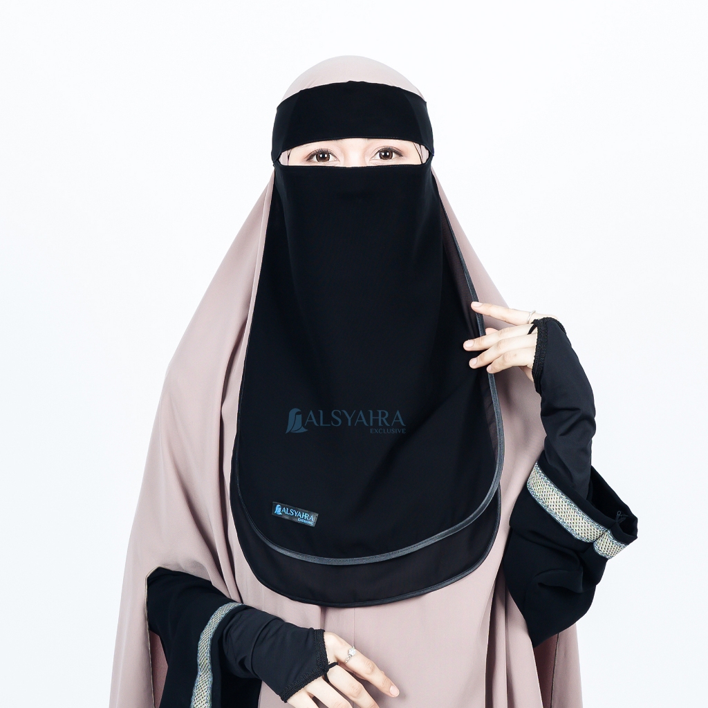 Alsyahra Exclusive - Niqab Bandana Ikhfa 2 layer Sifon Silk Jetblack Arab