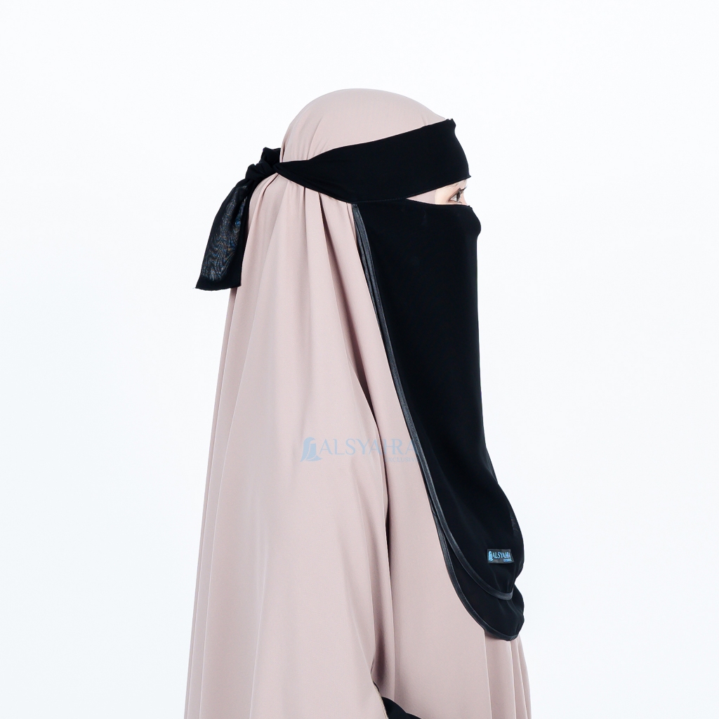 Alsyahra Exclusive - Niqab Bandana Ikhfa 2 layer Sifon Silk Jetblack Arab