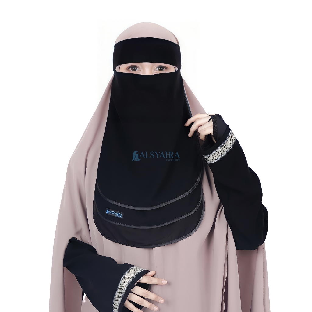Alsyahra Exclusive - Niqab Bandana Ikhfa 3 layer Sifon Silk Jetblack Arab