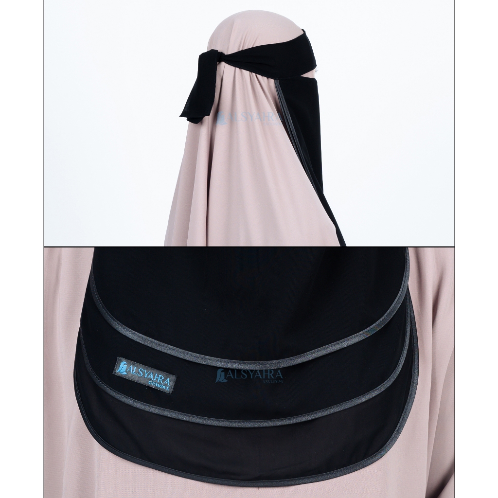 Alsyahra Exclusive - Niqab Bandana Ikhfa 3 layer Sifon Silk Jetblack Arab