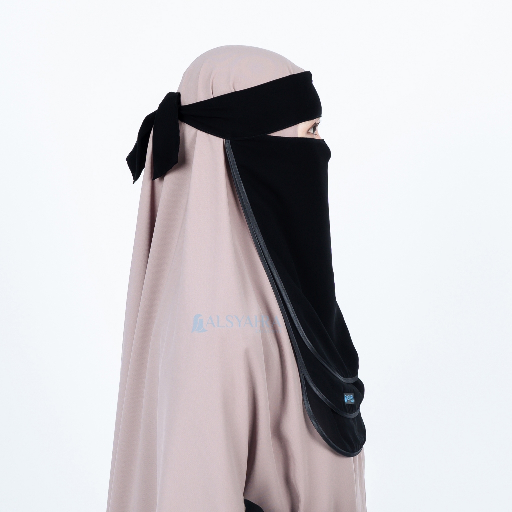 Alsyahra Exclusive - Niqab Bandana Ikhfa 3 layer Sifon Silk Jetblack Arab