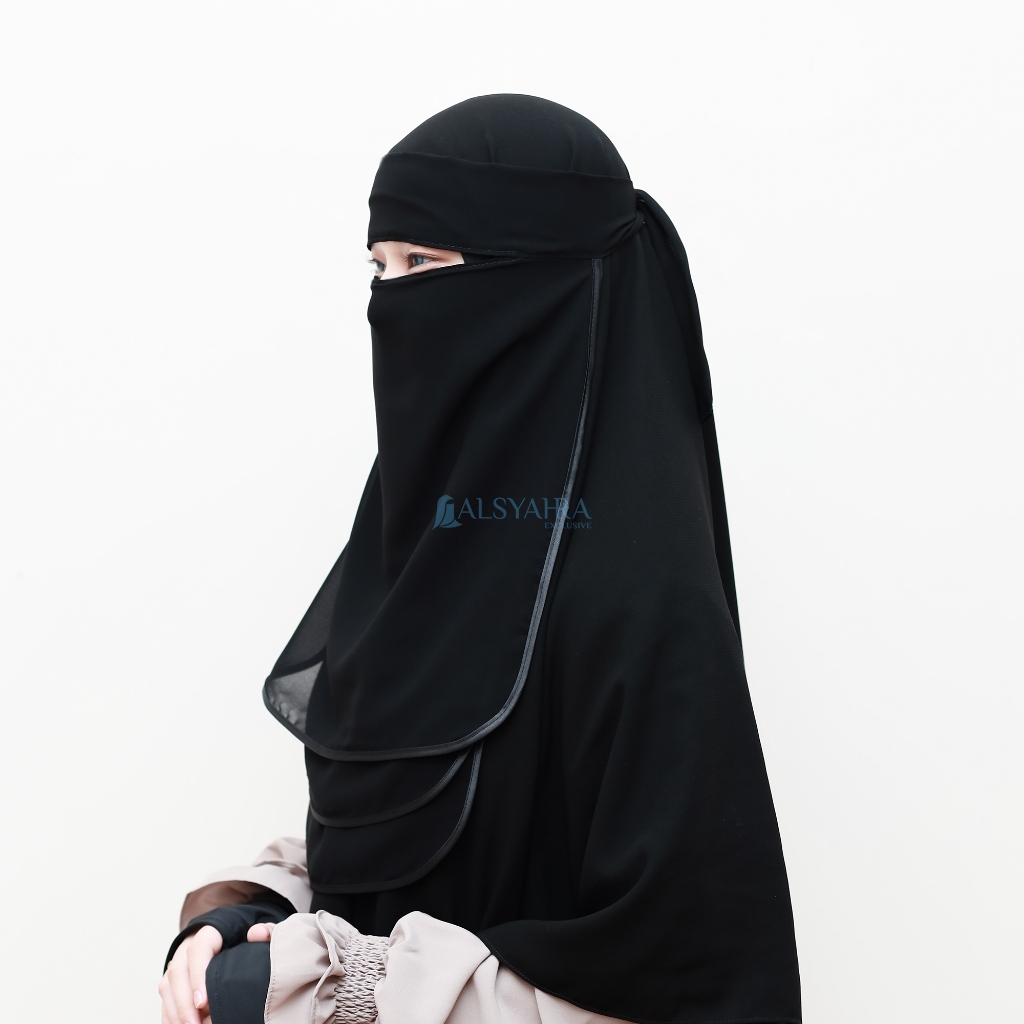 Alsyahra Exclusive - Niqab Bandana Ikhfa 3 layer Sifon Silk Jetblack Arab