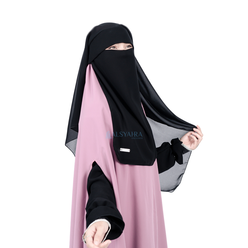 Alsyahra Exclusive - Niqab Yaman Poni Sifon Silk Jetblack