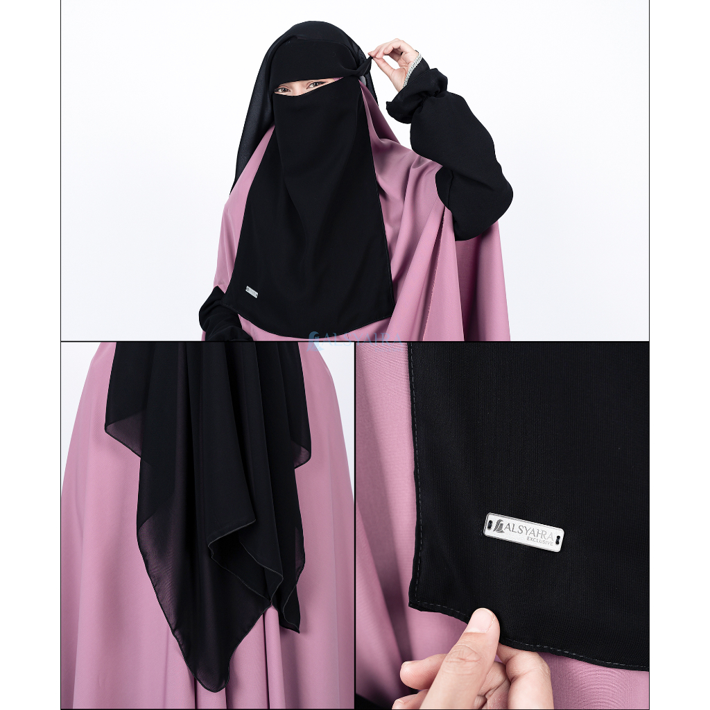 Alsyahra Exclusive - Niqab Yaman Poni Sifon Silk Jetblack