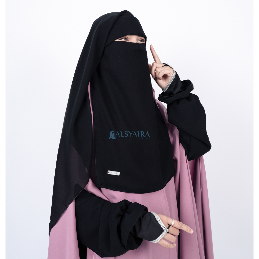 Alsyahra Exclusive - Niqab Yaman Poni Sifon Silk Jetblack