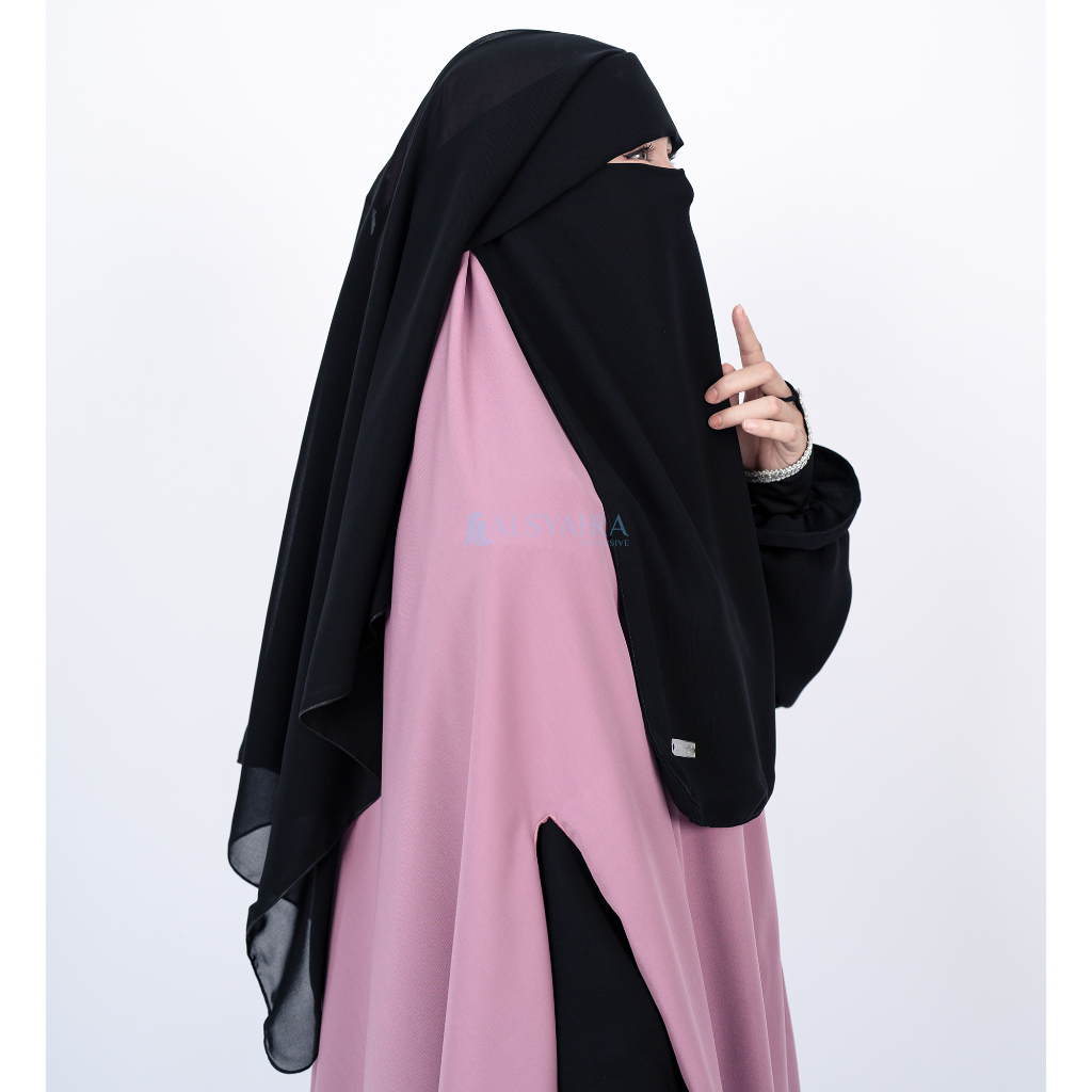 Alsyahra Exclusive - Niqab Yaman Poni Sifon Silk Jetblack