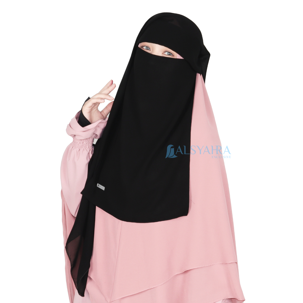 Alsyahra Exclusive - Niqab Yaman Poni Sifon Silk Jetblack