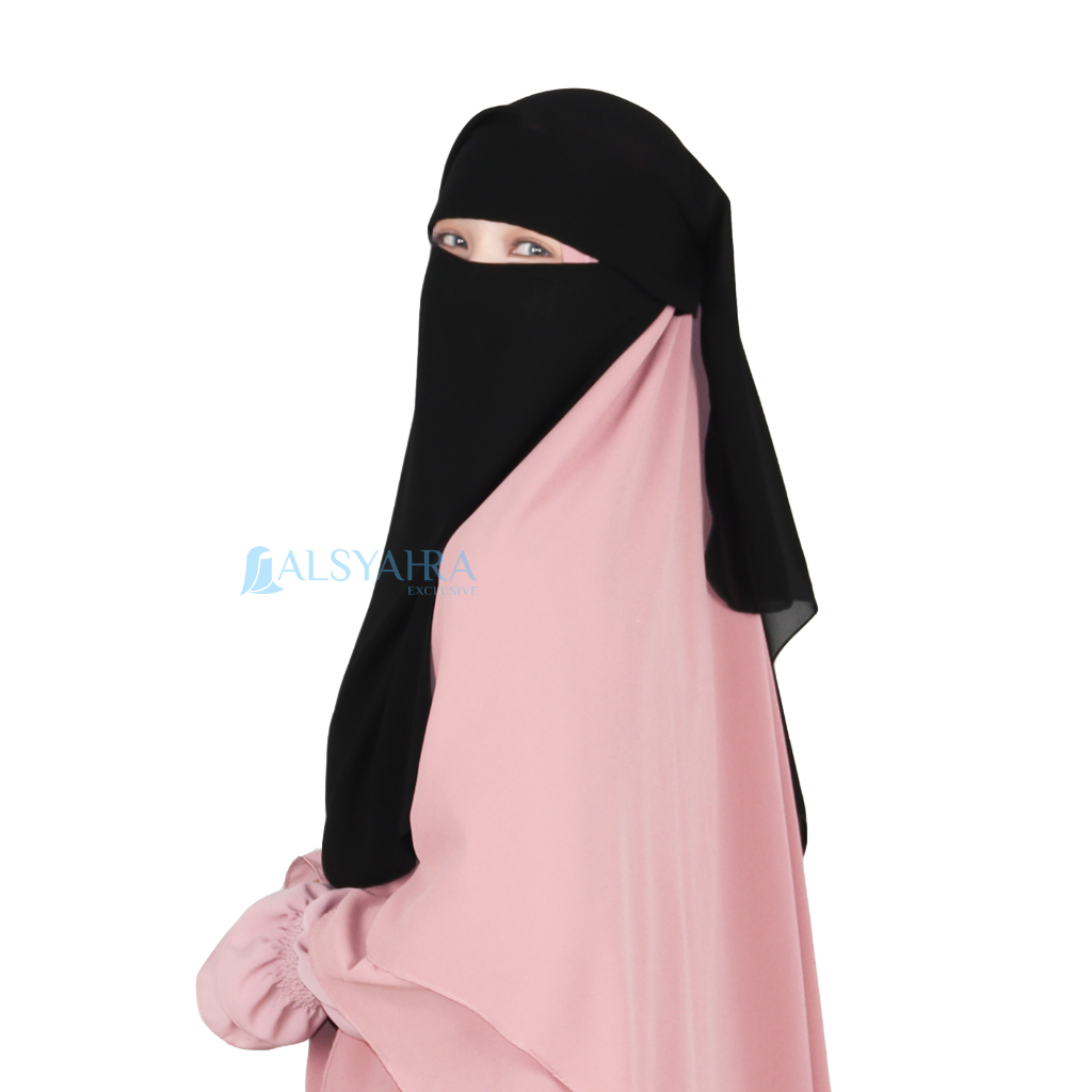 Alsyahra Exclusive - Niqab Yaman Poni Sifon Silk Jetblack