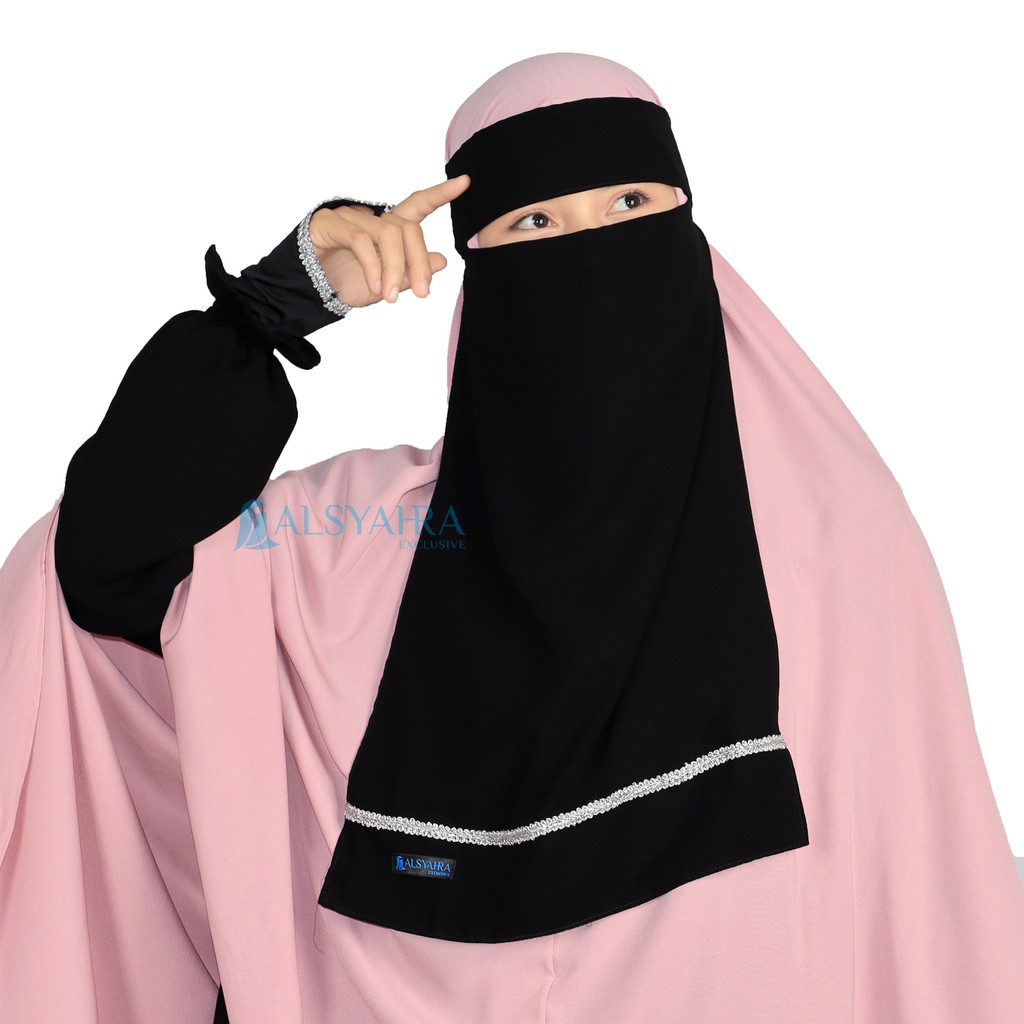 Set Niqab Bandana Sifon Jetblack Manset Cincin Renda Zahrah Alsyahra Exclusive