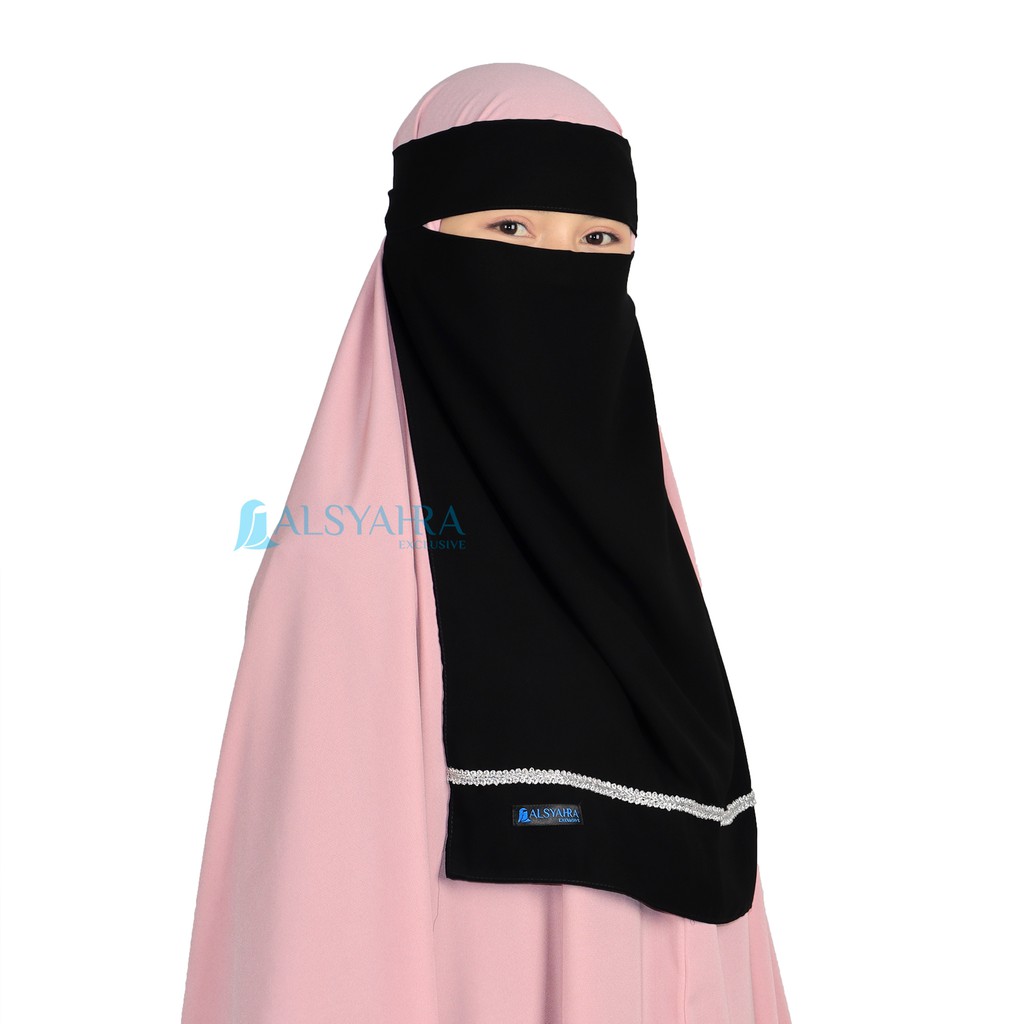 Set Niqab Bandana Sifon Jetblack Manset Cincin Renda Zahrah Alsyahra Exclusive