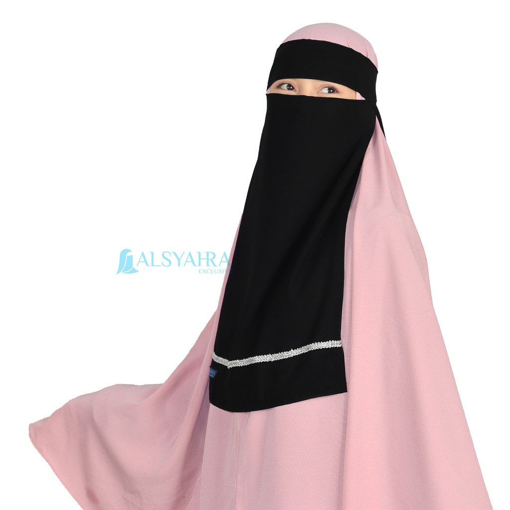 Set Niqab Bandana Sifon Jetblack Manset Cincin Renda Zahrah Alsyahra Exclusive