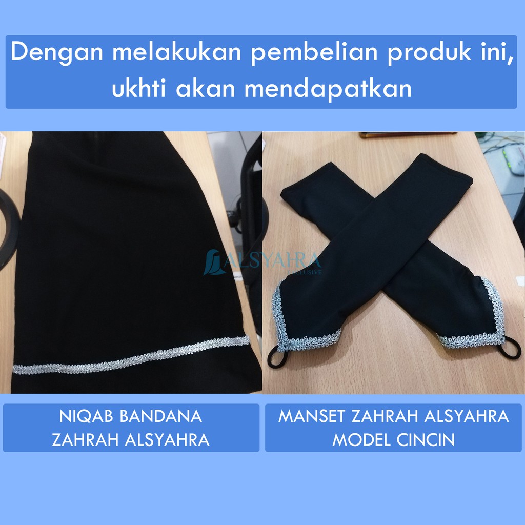 Set Niqab Bandana Sifon Jetblack Manset Cincin Renda Zahrah Alsyahra Exclusive