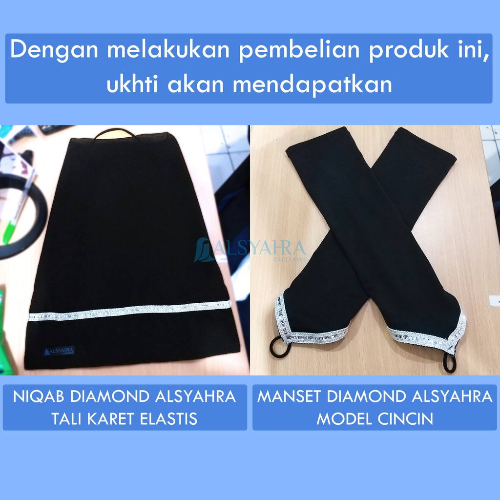 Set Cadar Tali Diamond Manset Cincin Alsyahra Exclusive Chiffon Silk Jetblack