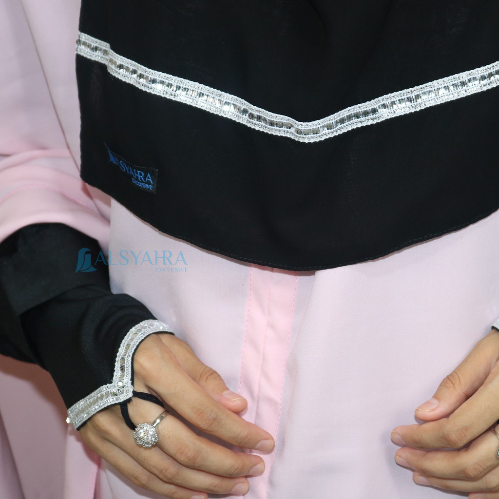 Set Cadar Tali Diamond Manset Cincin Alsyahra Exclusive Chiffon Silk Jetblack
