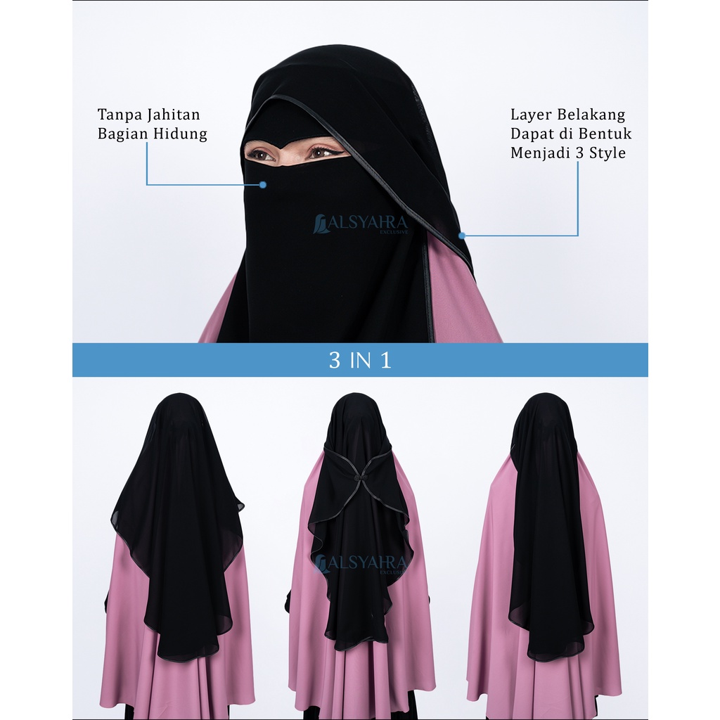 Alsyahra Exclusive - Niqab Butterfly Hijrah Eagle Eye Sifon Silk Jetblack