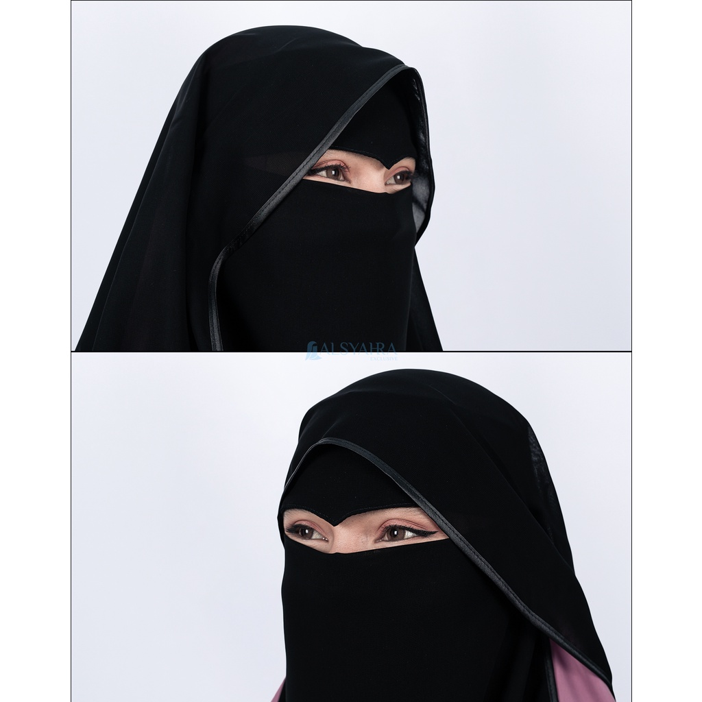 Alsyahra Exclusive - Niqab Butterfly Hijrah Eagle Eye Sifon Silk Jetblack
