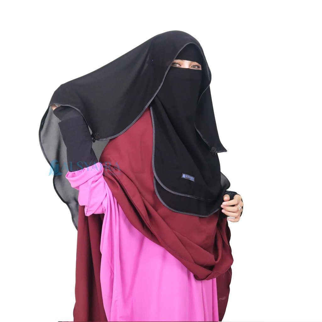 Alsyahra Exclusive - Bundling Niqab All In One Hijrah Size M Sifon Silk Jetblack Arab 12 Style