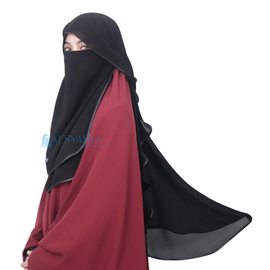 Alsyahra Exclusive - Bundling Niqab All In One Hijrah Size M Sifon Silk Jetblack Arab 12 Style