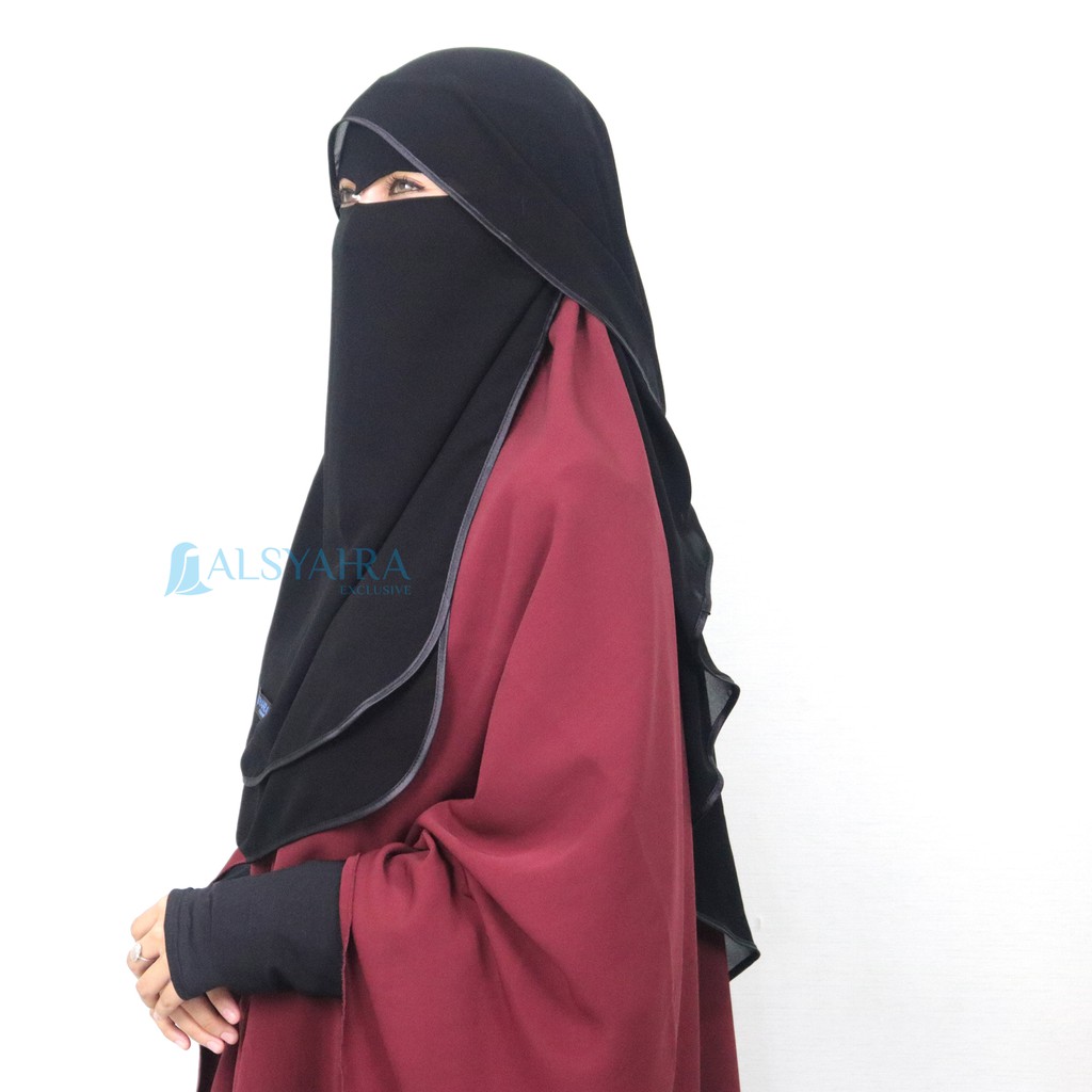 Alsyahra Exclusive - Bundling Niqab All In One Hijrah Size M Sifon Silk Jetblack Arab 12 Style