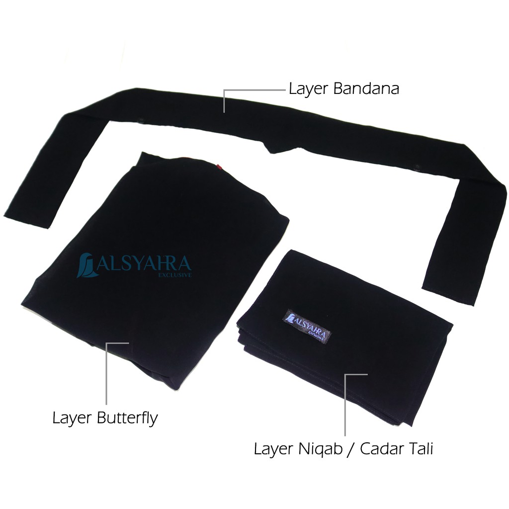 Alsyahra Exclusive - Bundling Niqab All In One Hijrah Size M Sifon Silk Jetblack Arab 12 Style
