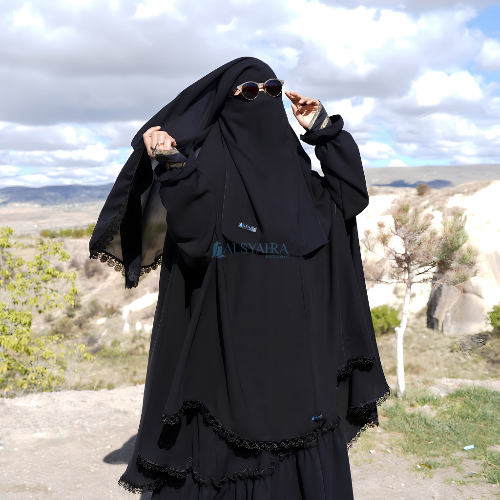 Alsyahra Exclusive Niqab Yaman Alshams Sifon Silk Jetblack