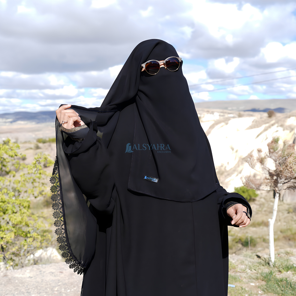 Alsyahra Exclusive Niqab Yaman Alshams Sifon Silk Jetblack