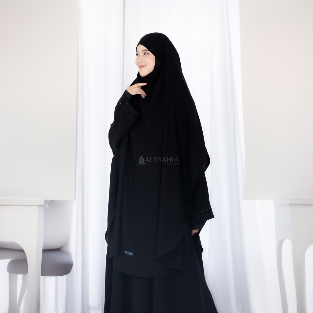 Alsyahra Exclusive - Khiban French Khimar Handless Fatimah Soft Jetblack