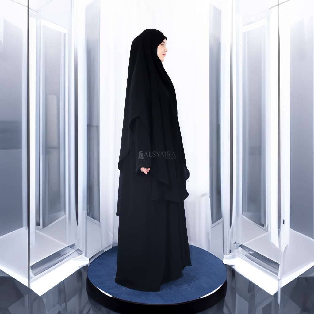 Alsyahra Exclusive - Khiban French Khimar Handless Fatimah Soft Jetblack
