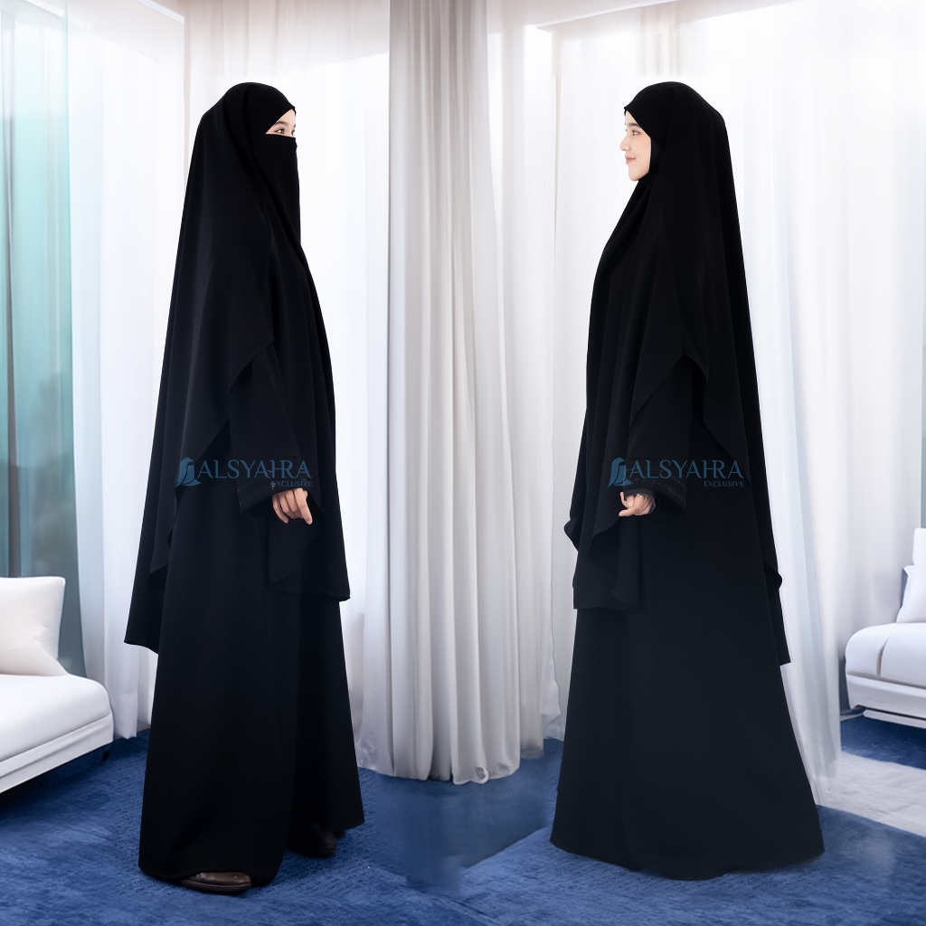 Alsyahra Exclusive - Khiban French Khimar Handless Fatimah Soft Jetblack