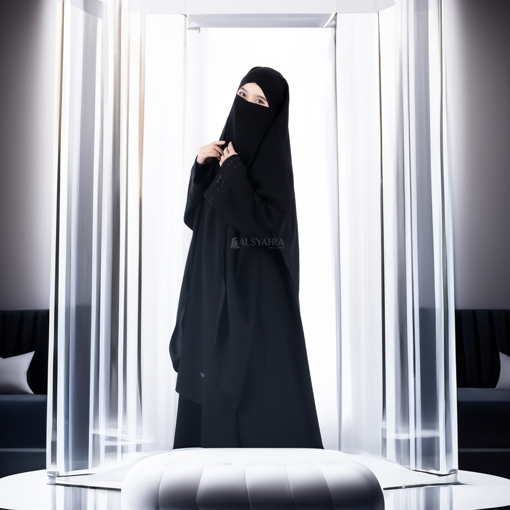 Alsyahra Exclusive - Khiban French Khimar Handless Fatimah Soft Jetblack