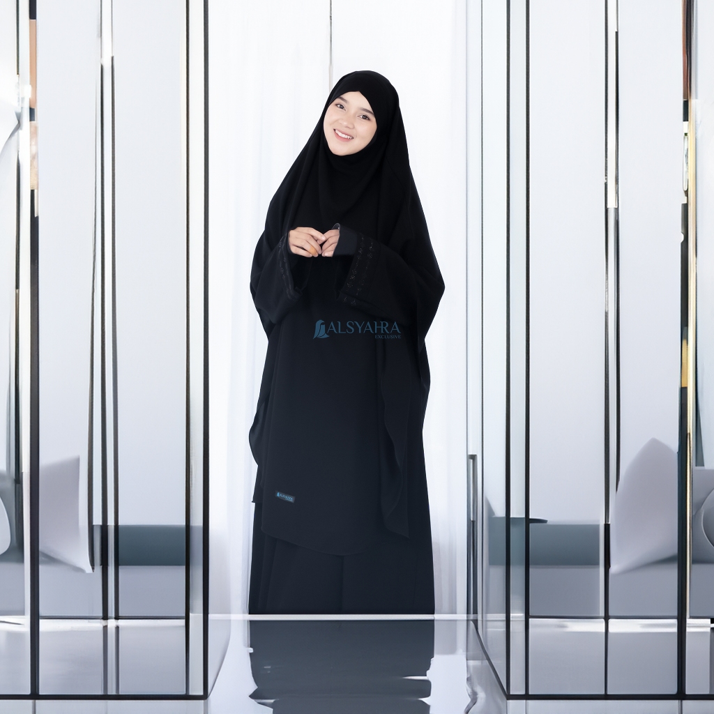 Alsyahra Exclusive - Khiban French Khimar Handless Fatimah Soft Jetblack