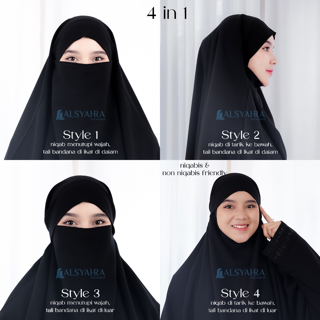 Alsyahra Exclusive - Khiban French Khimar Handless Fatimah Soft Jetblack