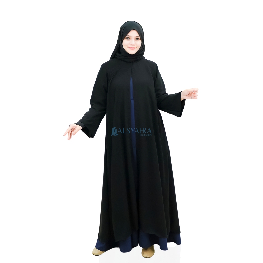 Long Outer Syari Alsyahra Exclusive Cardigan Humaira Sifon Silk Jetblack