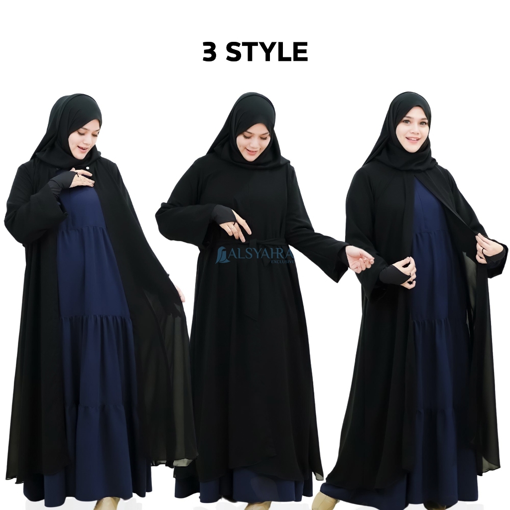 Long Outer Syari Alsyahra Exclusive Cardigan Humaira Sifon Silk Jetblack