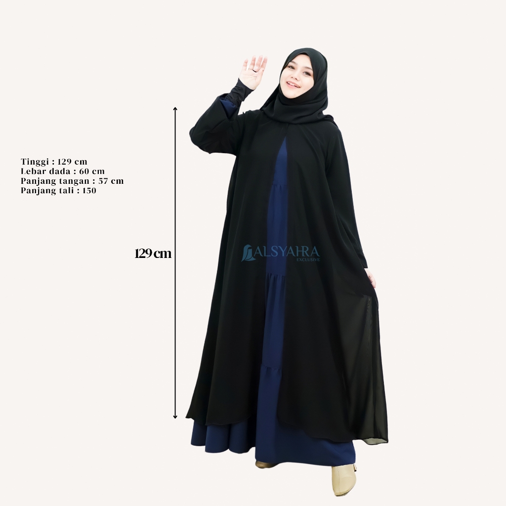 Long Outer Syari Alsyahra Exclusive Cardigan Humaira Sifon Silk Jetblack
