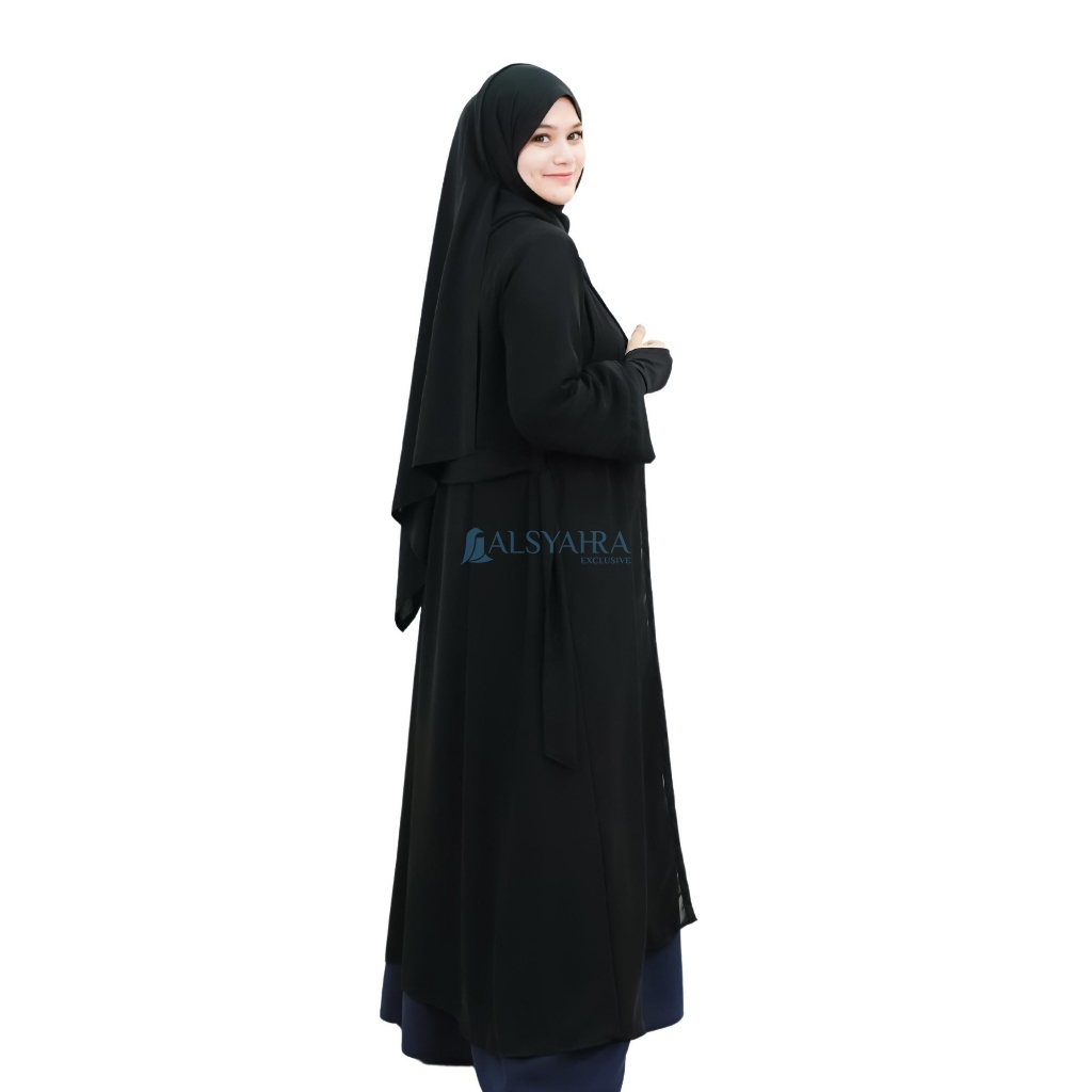 Long Outer Syari Alsyahra Exclusive Cardigan Humaira Sifon Silk Jetblack