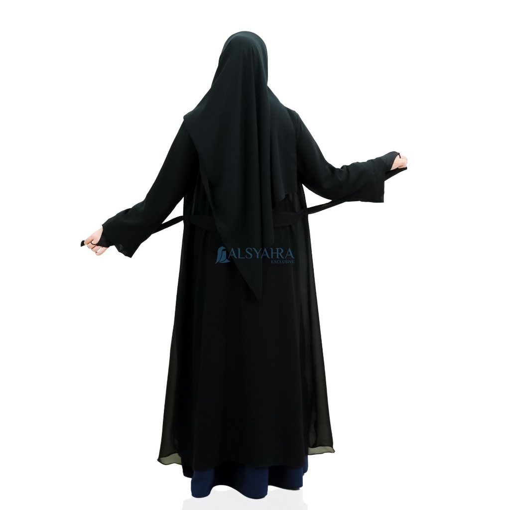 Long Outer Syari Alsyahra Exclusive Cardigan Humaira Sifon Silk Jetblack