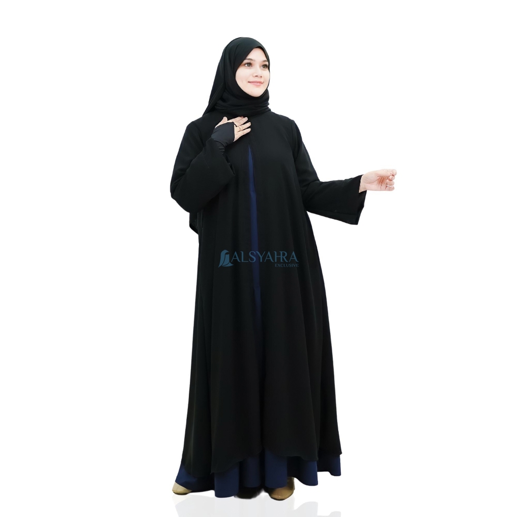 Long Outer Syari Alsyahra Exclusive Cardigan Humaira Sifon Silk Jetblack