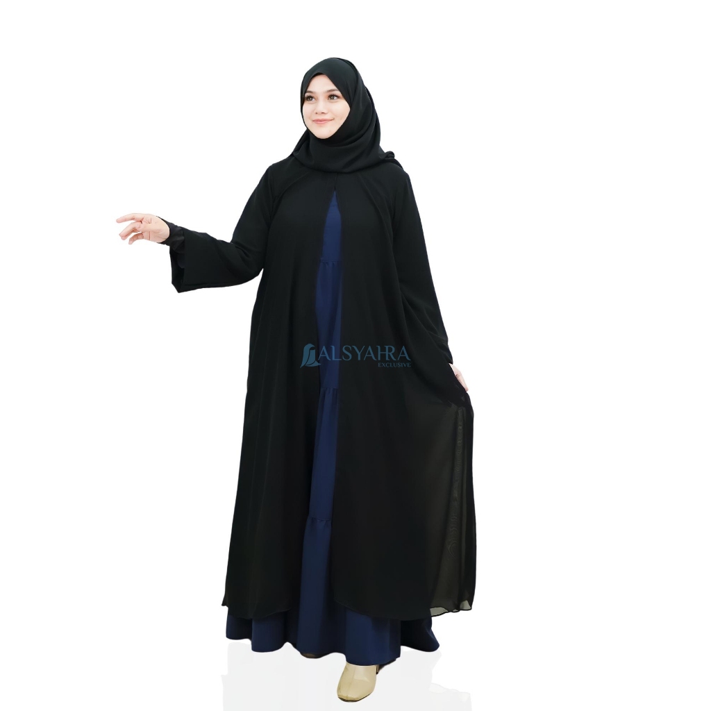 Long Outer Syari Alsyahra Exclusive Cardigan Humaira Sifon Silk Jetblack