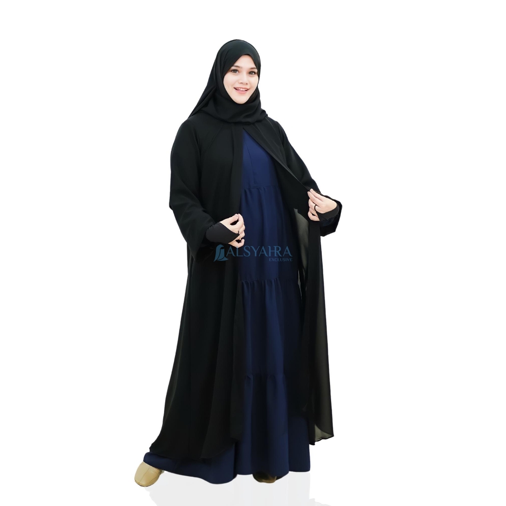 Long Outer Syari Alsyahra Exclusive Cardigan Humaira Sifon Silk Jetblack