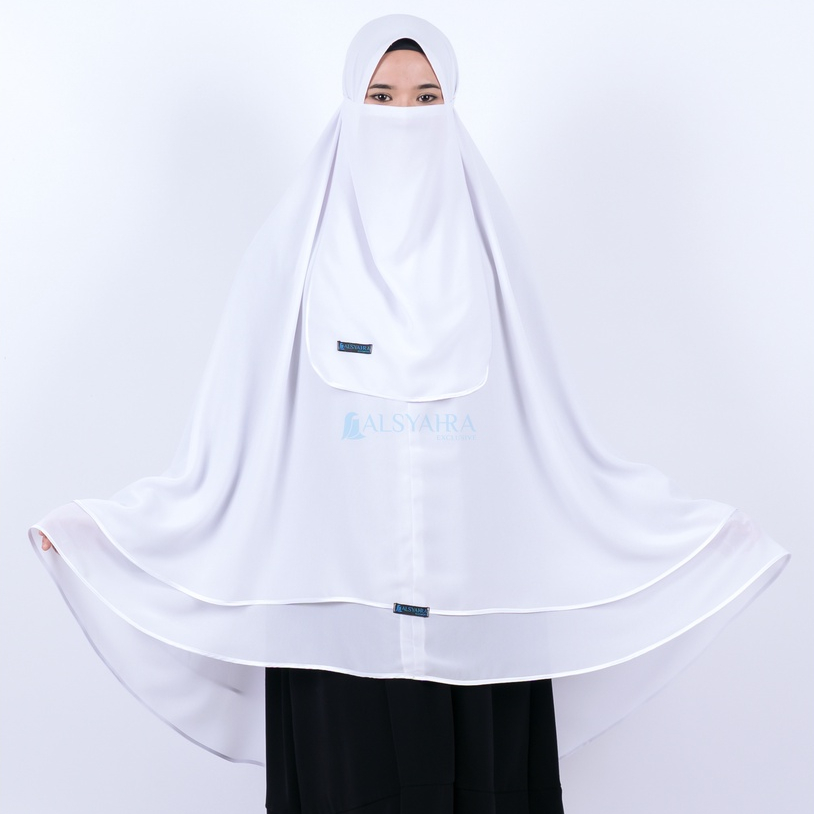 Alsyahra Exclusive Set Khimar Syari Umroh Walimah 2 Layer Bisban Cadar Size XL