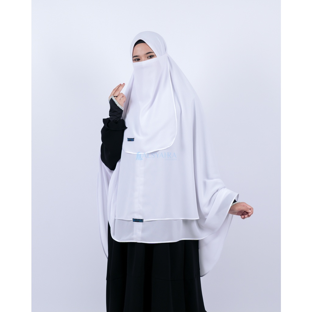 Alsyahra Exclusive Set Khimar Syari Umroh Walimah 2 Layer Bisban Cadar Size XL