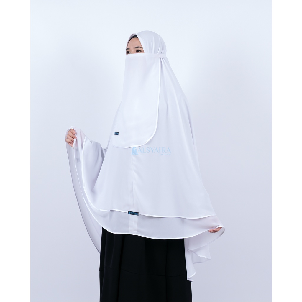 Alsyahra Exclusive Set Khimar Syari Umroh Walimah 2 Layer Bisban Cadar Size XL